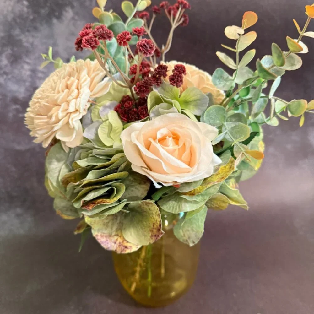 Farmhouse Wood Floral Arrangement in Mason Jar w/ LED Lights – Home Décor